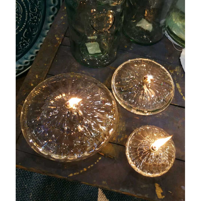 Impression Lin Lampe à Huile Ellipse en verre Striée Transparente