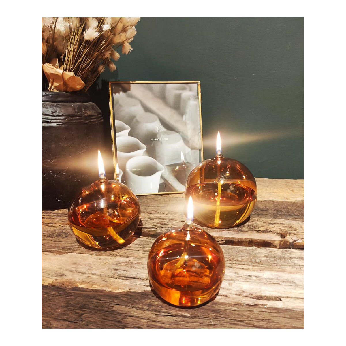 Lampe à Huile Sphère en verre Light Amber - 4 Tailles - IMPRESSION LIN
