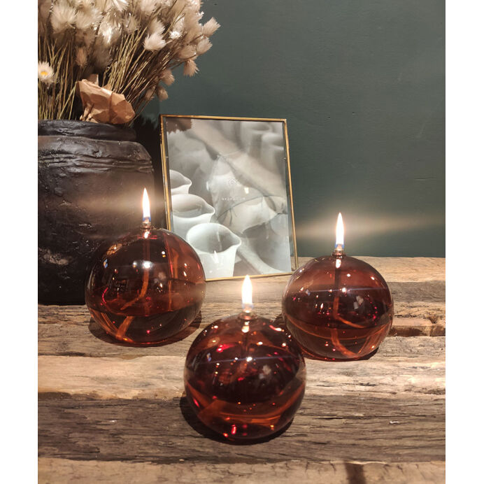 Lampe à Huile de Paraffine - Sphère Décorative Dark Amber en Verre Soufflé - 4 Tailles