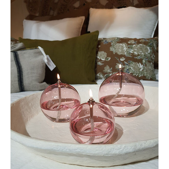 Lampe à Huile de Paraffine - Sphère Décorative Rose en Verre Soufflé - 4 Tailles