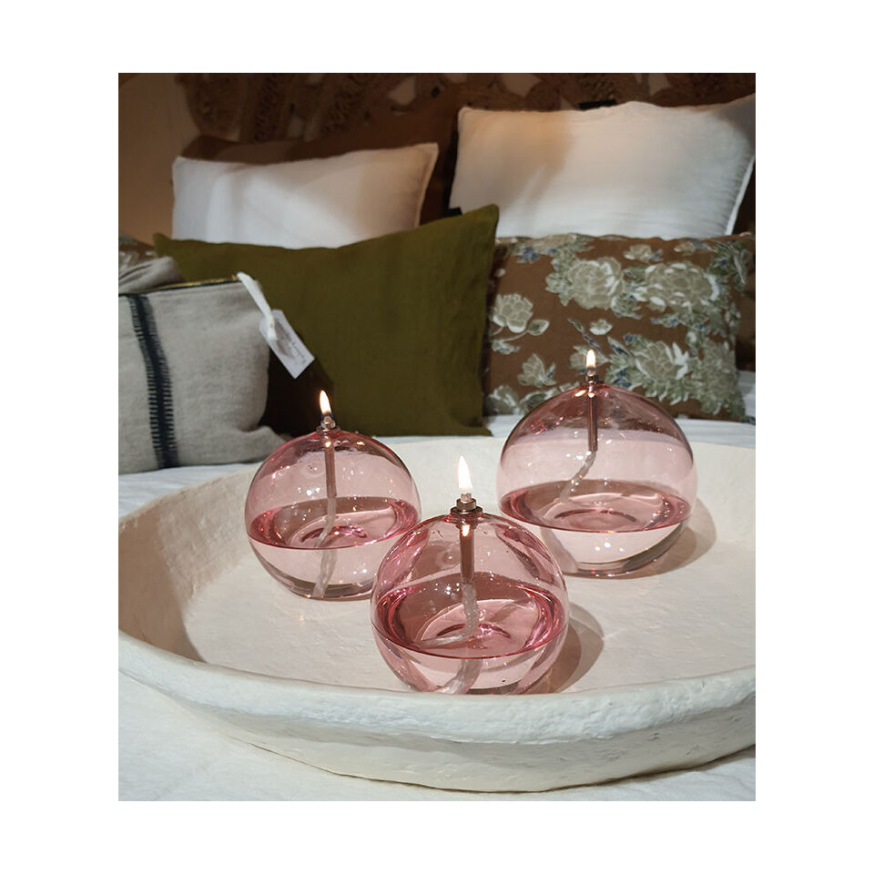 Lampe à Huile de Paraffine - Sphère Décorative Rose en Verre Soufflé - 4 Tailles