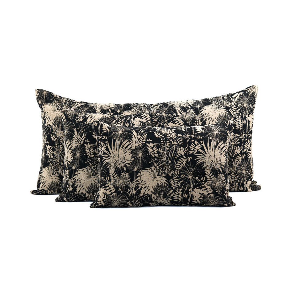 Housse de Coussin AHE Lin et Coton - Imprimé Végétal au Block Print et Fermeture Eclair - 45x45 40x60 et 55x110 - HARMONY