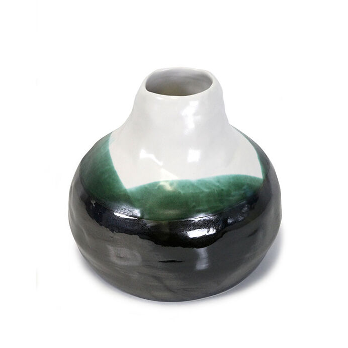 Vase NAVONA en Céramique Vert et Blanc - Diam.24 H.22 cm - RED CART...