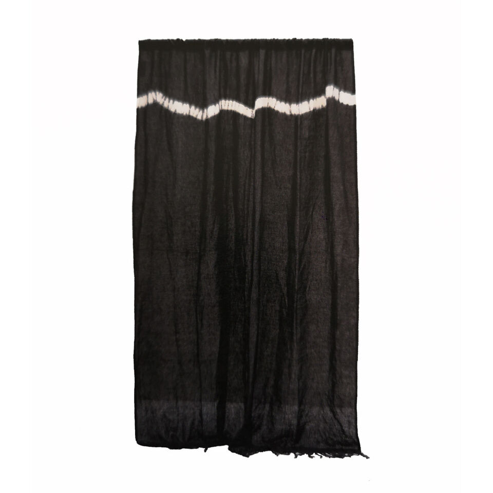 Rideau TAHAR 100% Coton Tie and Dye Noir et Blanc Finition Franges - 175x240 - BED AND PHILOSOPHY