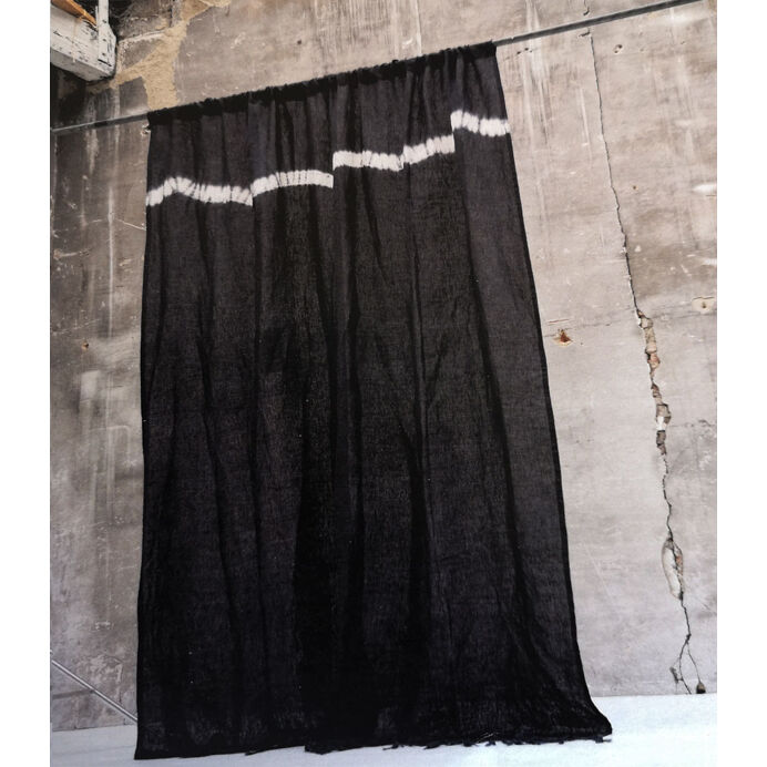Rideau TAHAR 100% Coton Tie and Dye Noir et Blanc Finition Franges - 175x240 - BED AND PHILOSOPHY