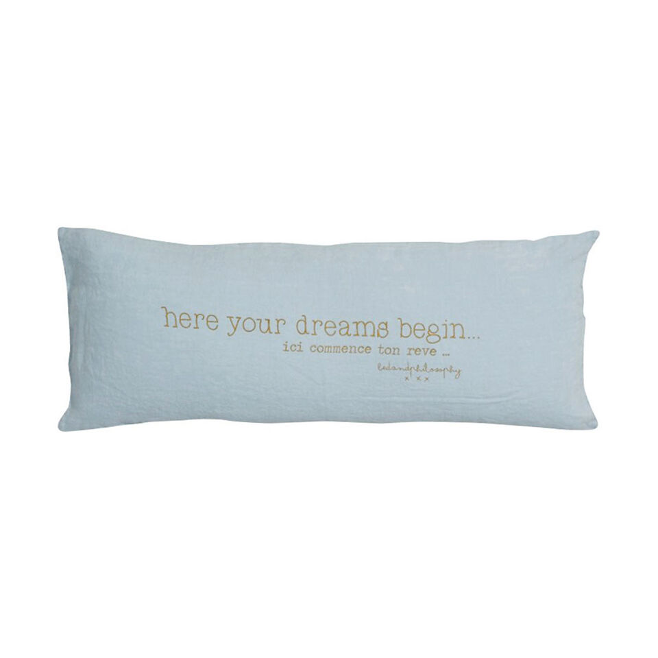Coussin SMOOTHIE 100% Lin Imprimé Here Begins Your Dreams - Aqua - 30x70 - BED AND PHILOSOPHY