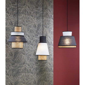 Suspension Cannage Blanc/Anthracite SINGAPOUR M - Diam. 40cm - MARKET SET