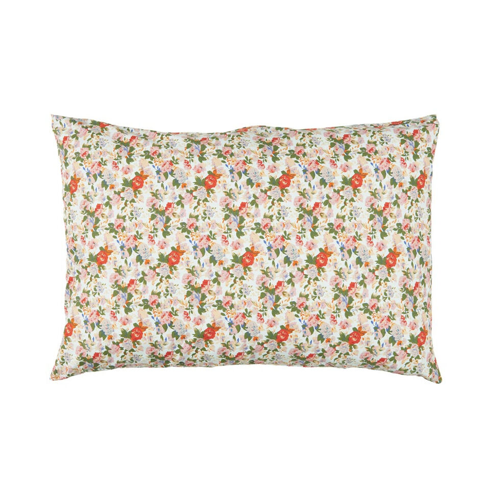 Housse de Coussin Coton Imprimé Fleuri Orange Rose et Crème - 40x60 - IB LAURSEN