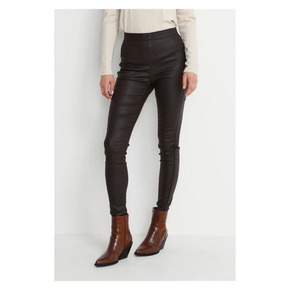 Legging en Faux Cuir Python CRTabea Dark Brown Crocodile - CREAM