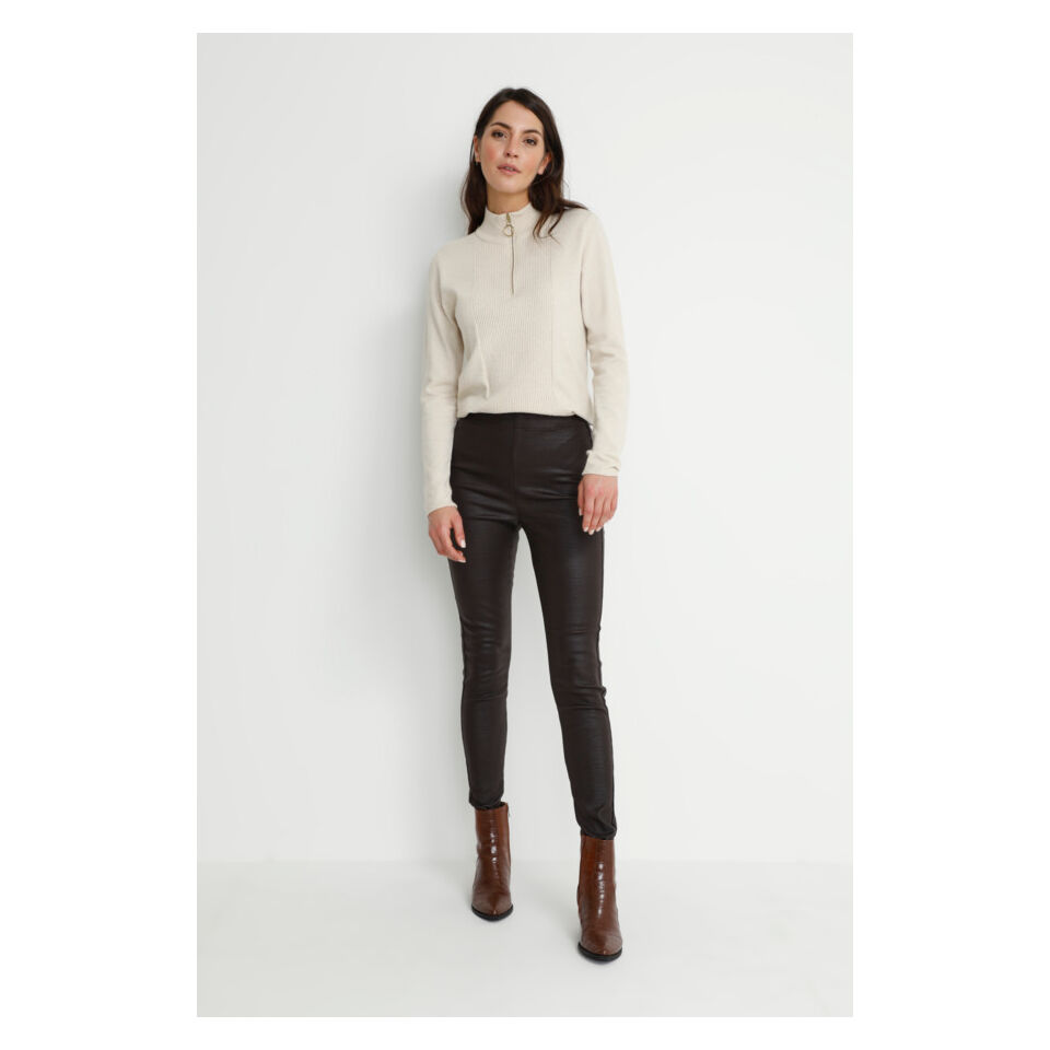 Legging en Faux Cuir Python CRTabea Dark Brown Crocodile - CREAM