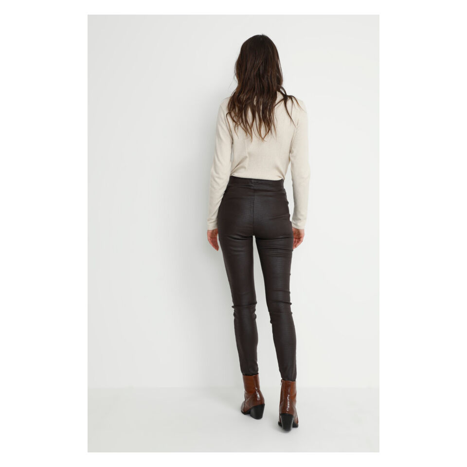 Legging en Faux Cuir Python CRTabea Dark Brown Crocodile - CREAM