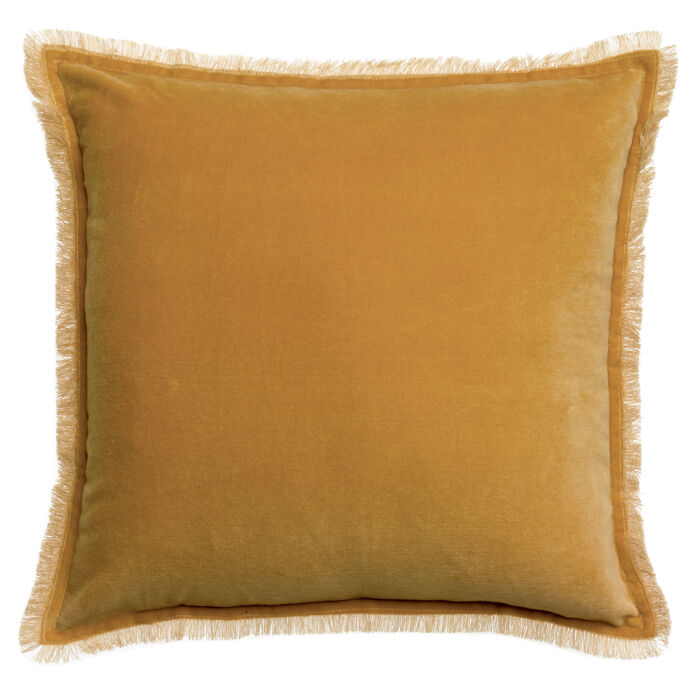 Vivaraise Coussin uni Fara en velours finition frangée