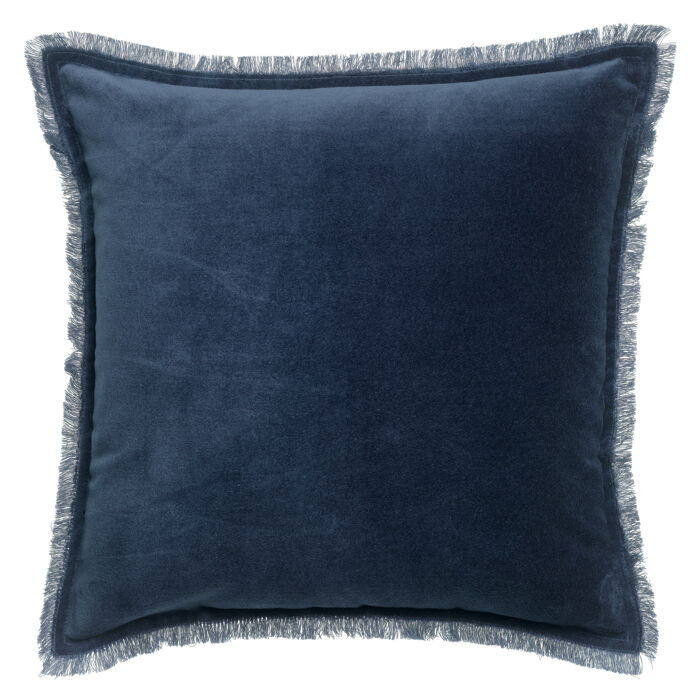 Vivaraise Coussin uni Fara en velours finition frangée