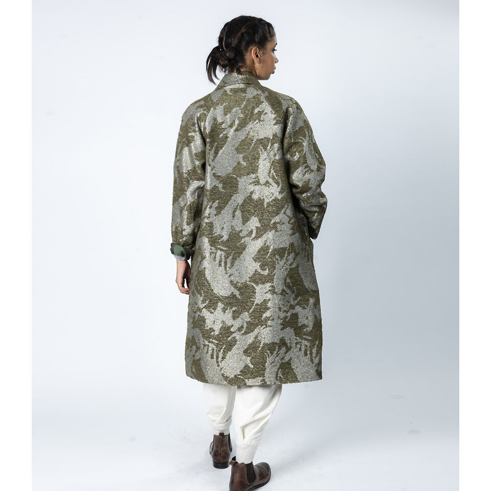Manteau Long Col Châle INDIGO Kaki Lurex - Hod Paris Hiver 2022