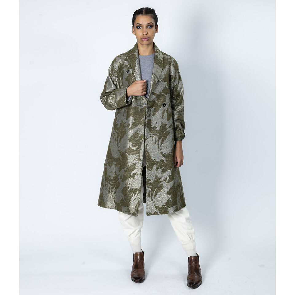 Manteau Long Col Châle INDIGO Kaki Lurex - Hod Paris Hiver 2022