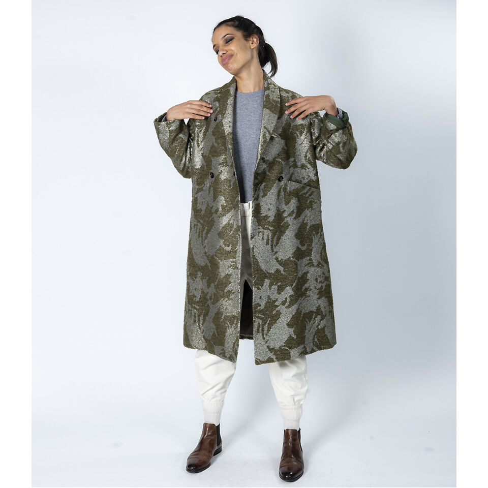 Manteau Long Col Châle INDIGO Kaki Lurex - Hod Paris Hiver 2022
