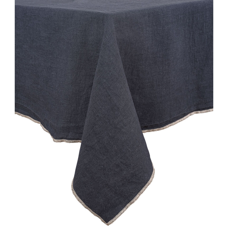 Nappe de Table VENISE 100% Lin Lavé - Finition Contour Overlock Naturel - 160x160 160x250 160x300 160x350 - HARMONY HAOMY