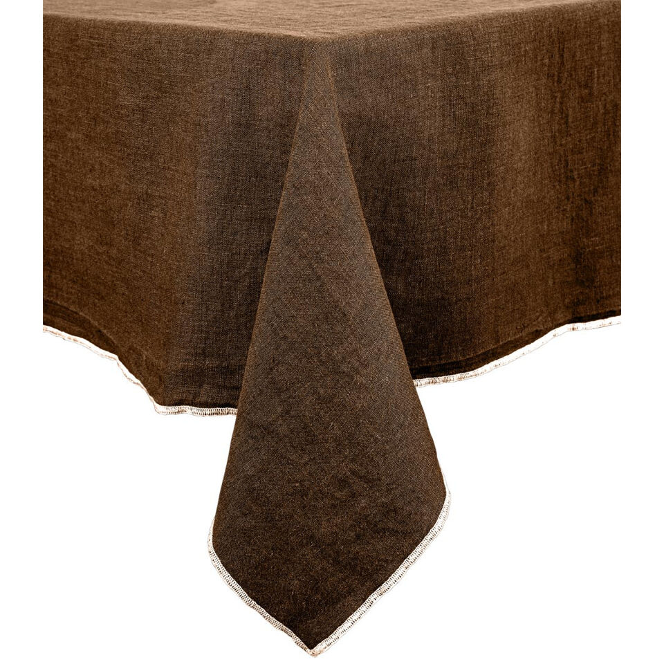 Nappe de Table VENISE 100% Lin Lavé - Finition Contour Overlock Naturel - 160x160 160x250 160x300 160x350 - HARMONY HAOMY