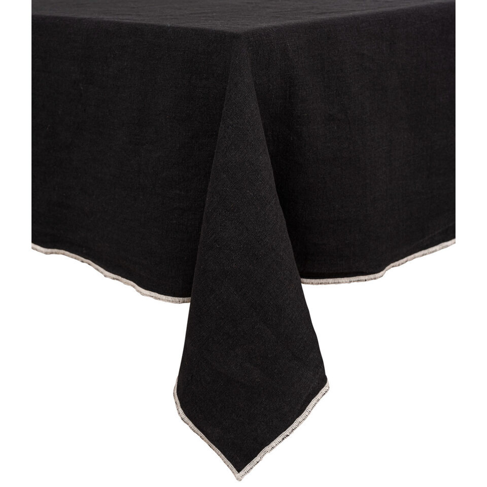 Nappe de Table VENISE 100% Lin Lavé - Finition Contour Overlock Naturel - 160x160 160x250 160x300 160x350 - HARMONY HAOMY