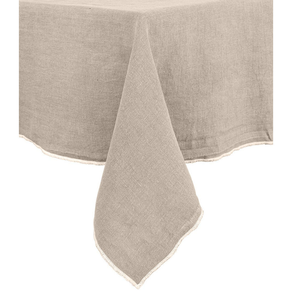 Nappe de Table VENISE 100% Lin Lavé - Finition Contour Overlock Naturel - 160x160 160x250 160x300 160x350 - HARMONY HAOMY