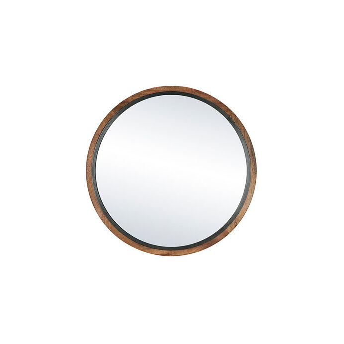 Miroir rond GRAMM Alu - Bord en bois d'acacia - Ø50x4.5cm - POMAX