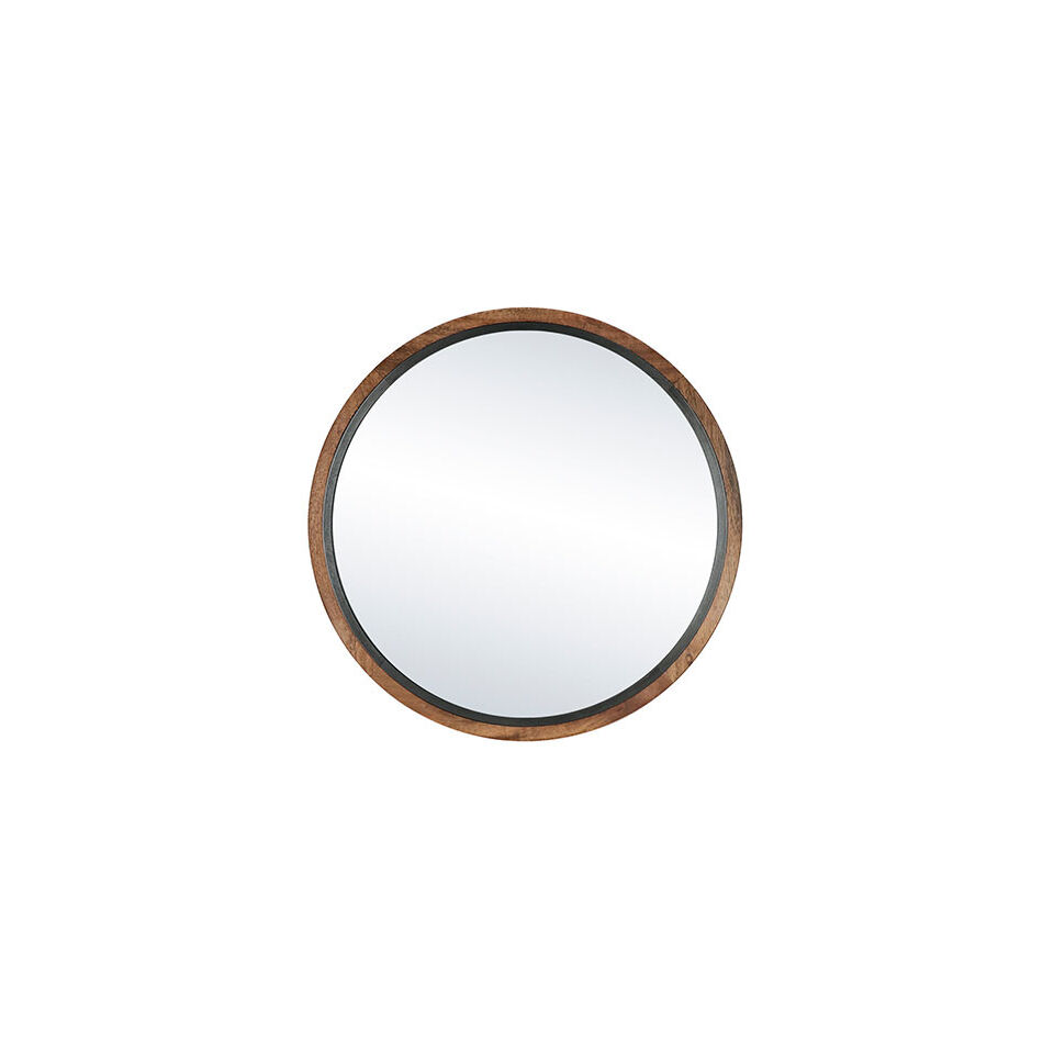 Miroir rond GRAMM Alu - Bord en bois d'acacia - Ø50x4.5cm - POMAX