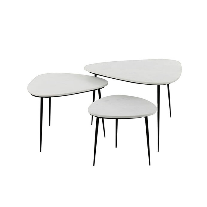 Set 3 Tables Basses gigognes AXIO Plateau en marbre blanc - POMAX