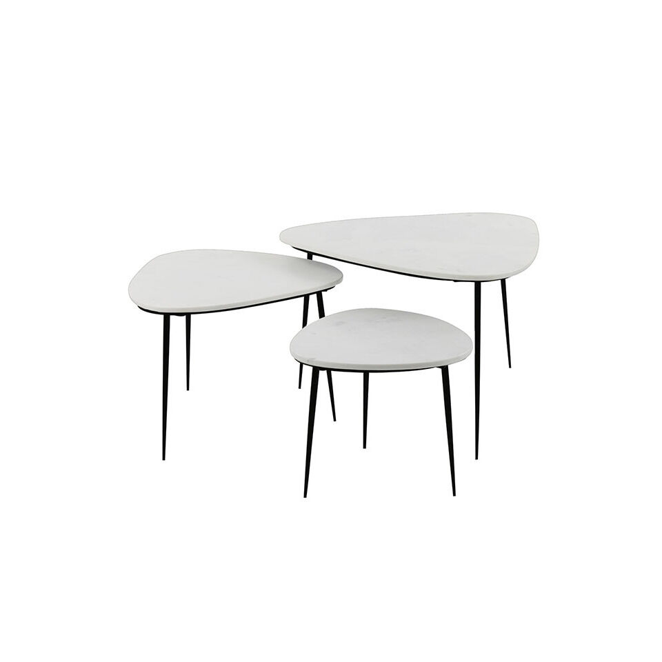Set 3 Tables Basses gigognes AXIO Plateau en marbre blanc - POMAX