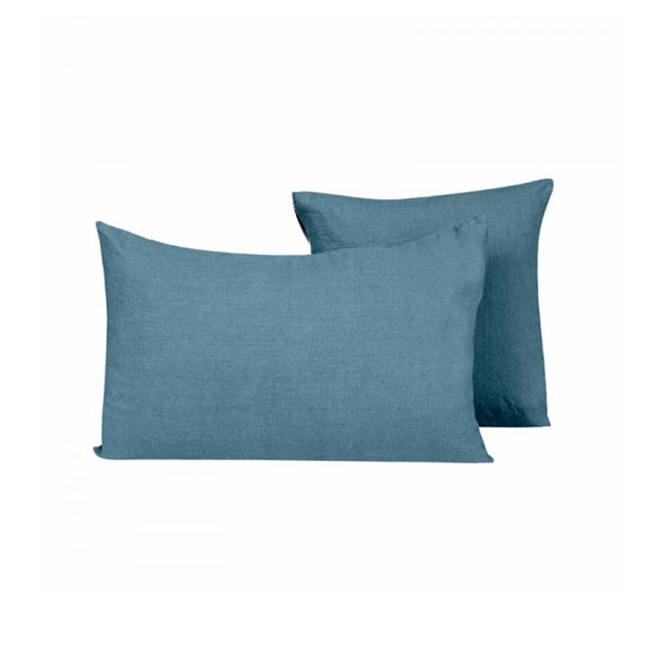 Housse de Coussin PORTICCIO en Lin Lavé - HARMONY HAOMY Couleur:Bleu Stone 