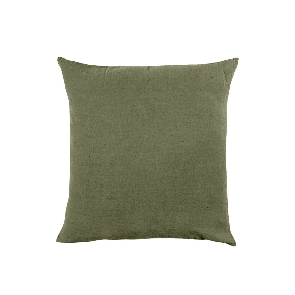 Housse de Coussin XXL PORTICCIO en Lin Lavé - HARMONY HAOMY Couleur:Kaki Dimensions:80 x 80