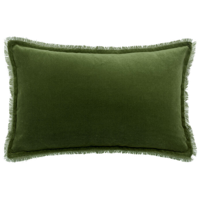 Vivaraise Coussin uni Fara en velours finition frangée