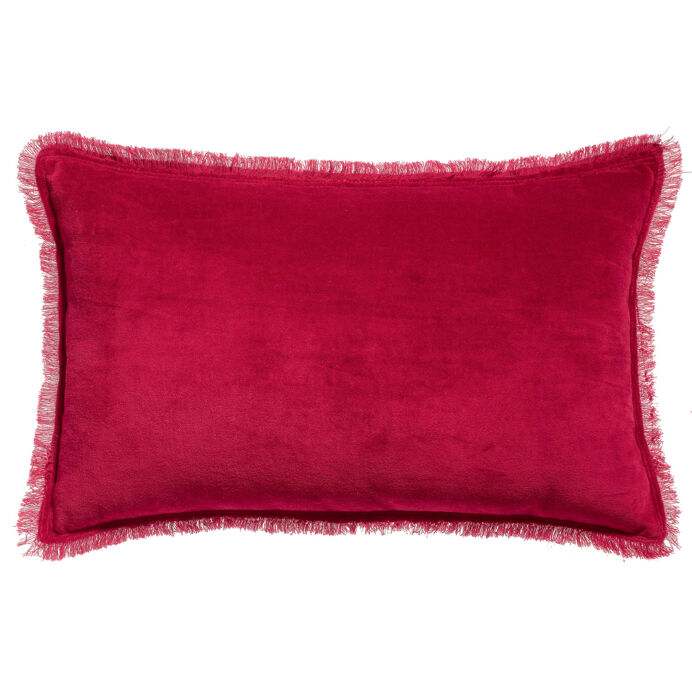 Vivaraise Coussin uni Fara en velours finition frangée