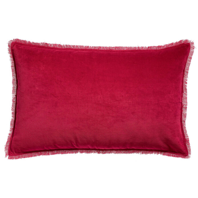 Vivaraise Coussin uni Fara en velours finition frangée