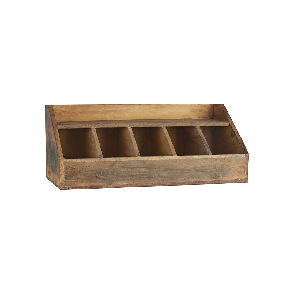 Panier à Couverts En Bois Vintage - 4 Compartiments, Inscription "Kitchen Drink Be Merry" - Pour Table De Cuisine Ou Restaurant