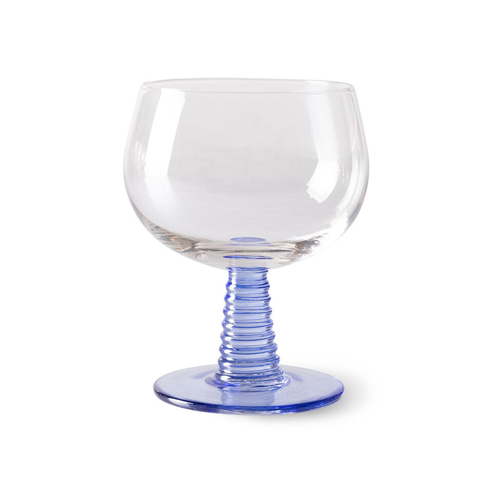 Verre à vin tourbillon Swirl pied bas bleu   - HK LIVING