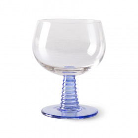 Verre à vin tourbillon Swirl pied bas bleu   - HK LIVING