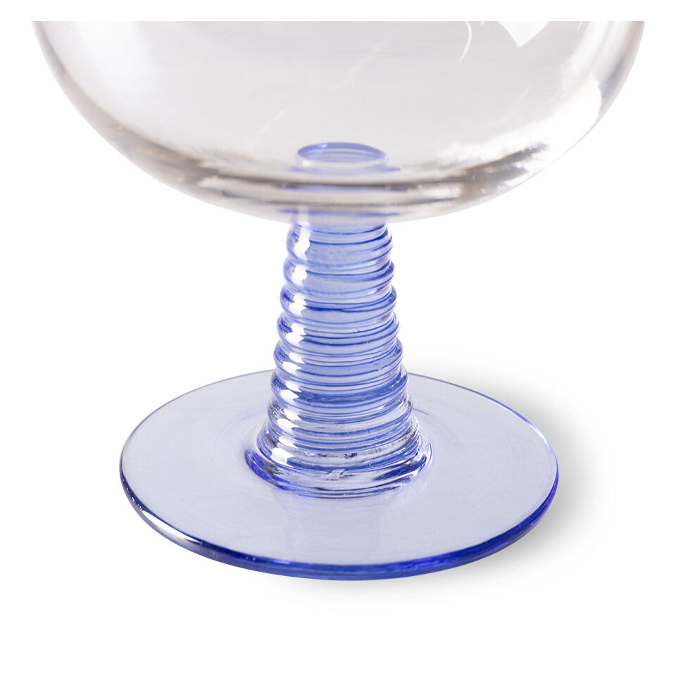 Verre à vin tourbillon Swirl pied bas bleu   - HK LIVING