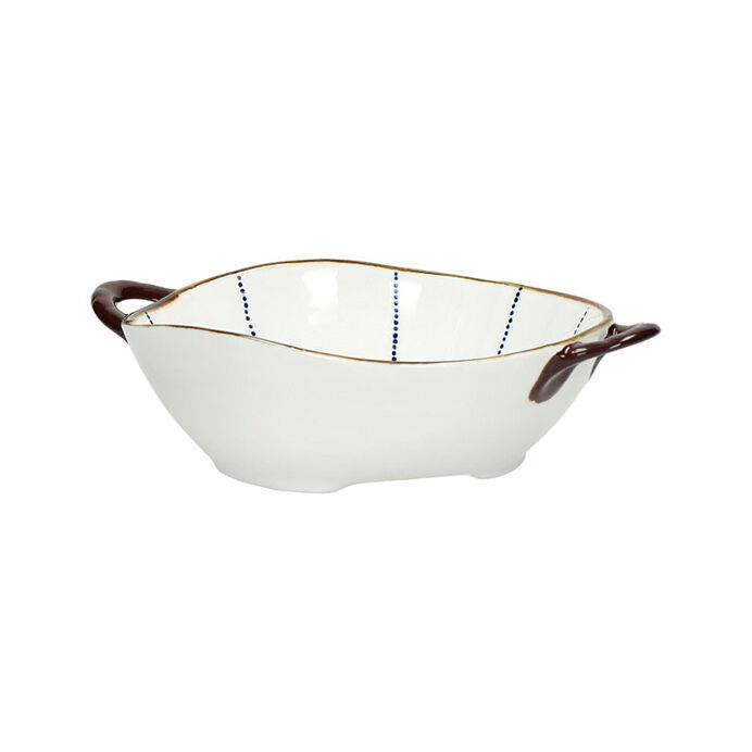 Bol à pâtes en porcelaine blanche mouchetée bleu ANAFI - 13,2x11,8x6 cm - POMAX