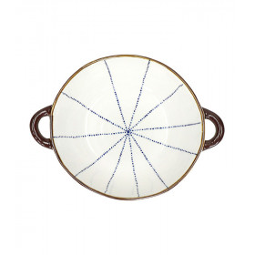 Bol à pâtes en porcelaine blanche mouchetée bleu ANAFI - 13,2x11,8x6 cm - POMAX