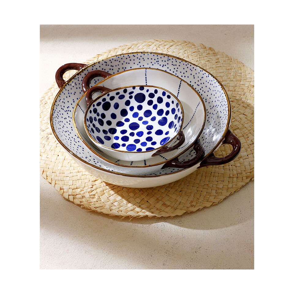 Bol à soupe en porcelaine blanche à pois bleu ANAFI - POMAX