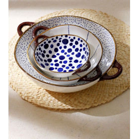 Bol à soupe en porcelaine blanche à pois bleu ANAFI - POMAX
