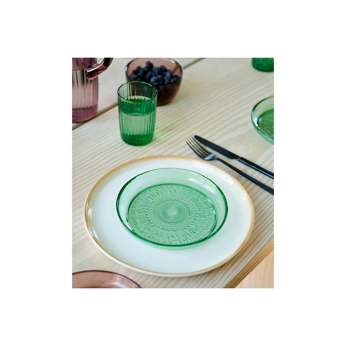 Assiette à dessert plate en verre Kushintha coloris Vert - Diam. 18cm - BITZ