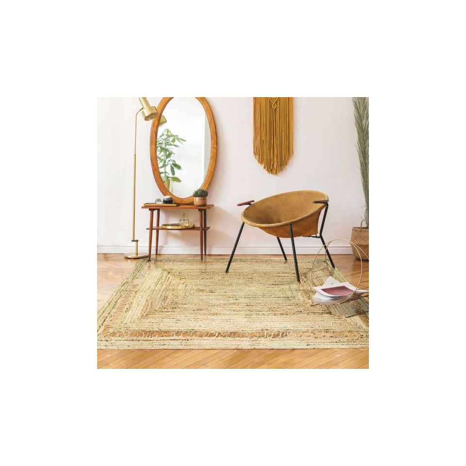 Tapis rectangulaire en Jute 120x170 FUNNY Vague - Impression Lin