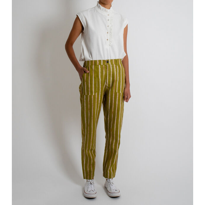 Pantalon Capri Redgreen Rayé Blanc Bleu - Taille 44, Occasion Très Bon état