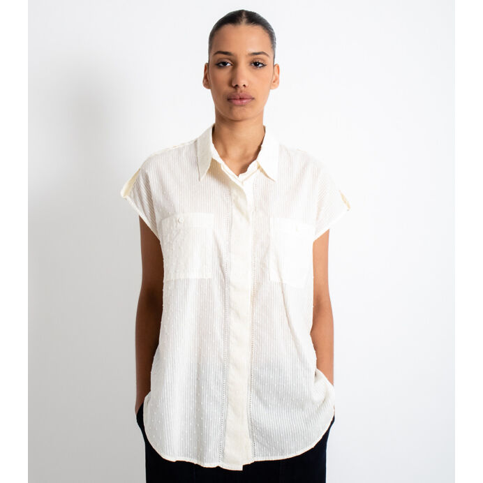 Amour Shirts Chemisier sans manche plumetis LUCIE Ecru - AMOUR SHIRTS