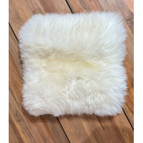 Galette de chaise carrée en peau de mouton blanche - 40x40 - Impression Lin