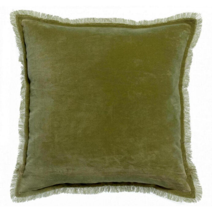 Vivaraise Coussin uni Fara en velours finition frangée