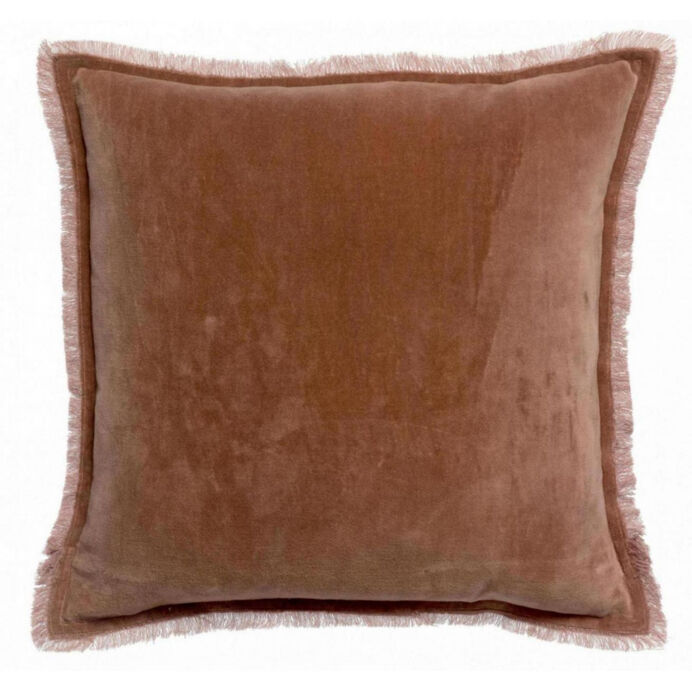 Vivaraise Coussin uni Fara en velours finition frangée