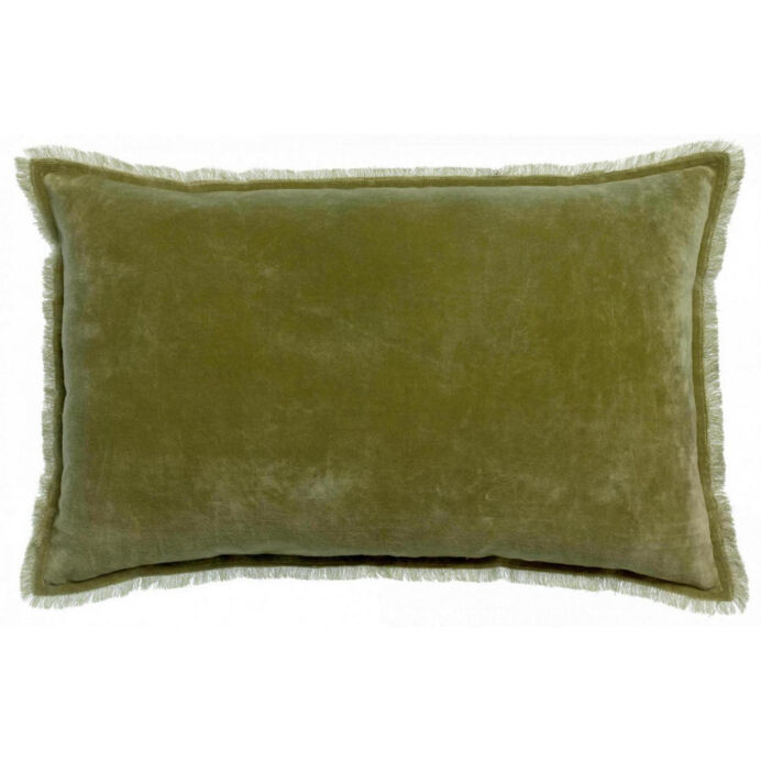 Vivaraise Coussin uni Fara en velours finition frangée