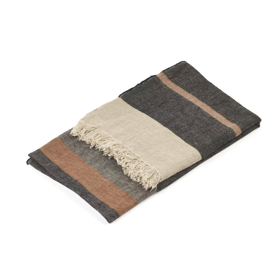The Belgian Towel Fouta Black Stripe en lin lavé - LIBECO